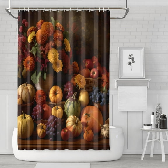 Fall Harvest Fruit Pumpkin Shower Curtains,Reusable Bath Curtain with Hooks Friendly Polyester Fabric Bathroom Curtains for Thanksgiving Day Fall Party Home Decor