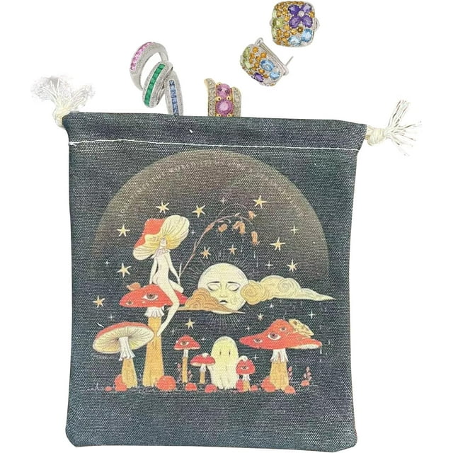 HUGFEGWE 5 Pcs Tarot Storage Pounch, Tarot Rune Bag Drawstring Pouch, Mushroom Goddess Tarot Card Holder for Tarot Lovers CJB91-32828