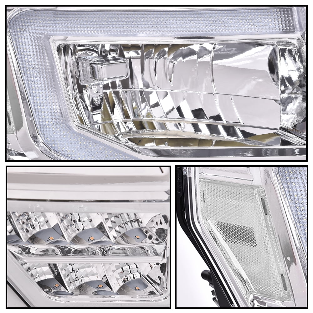 PIT66 LED DRL Projector Headlights Chrome/Clear Fit for Ford F150 F-150 Truck 2009-2014