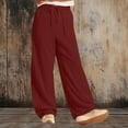 thumbnail image 2 of Lenpel Wide Leg Sweatpants for Women Elastic High Waisted Drawstring Lounge Pants Baggy Workout Casual Trousers with Pockets(Wine,Large), 2 of 7
