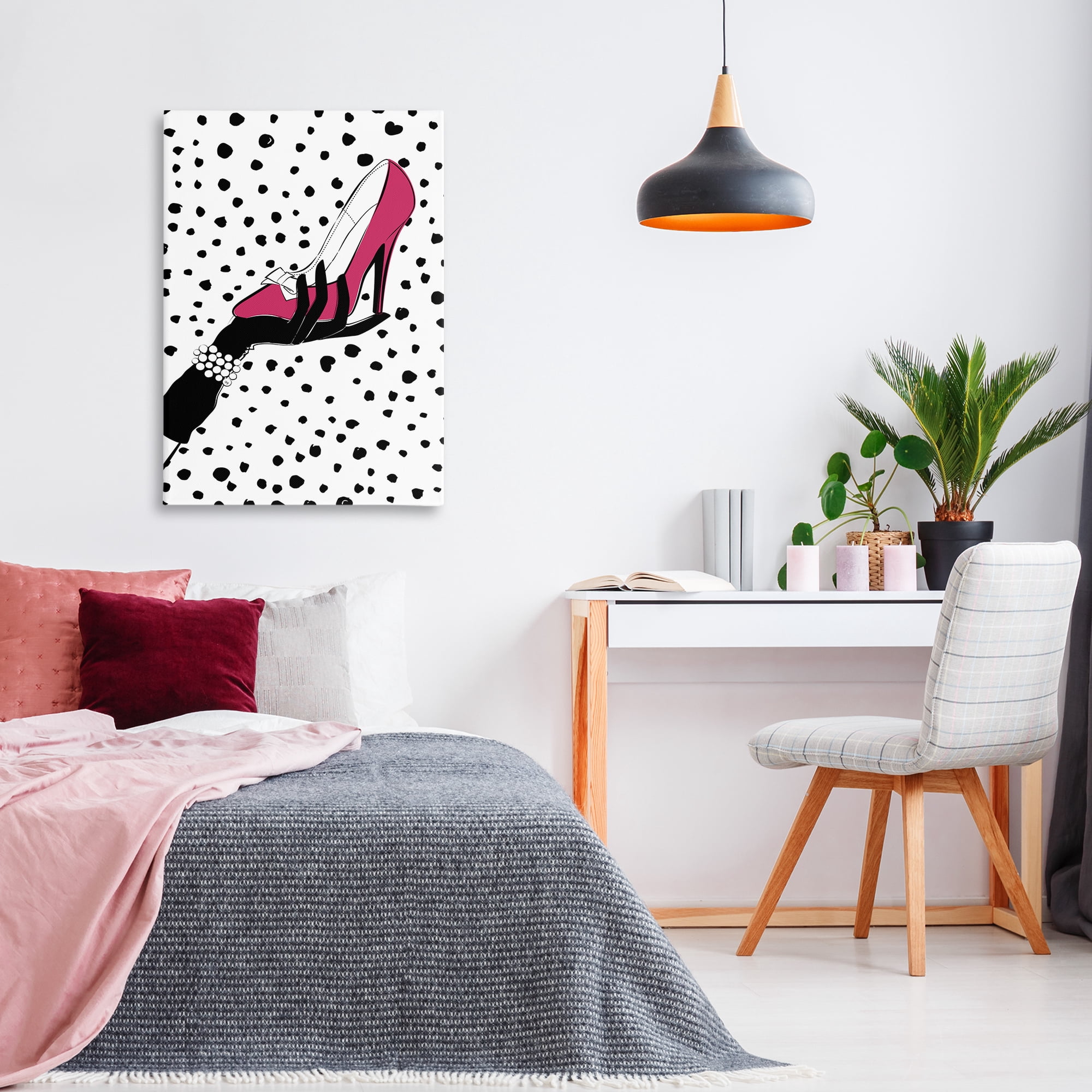 Stupell Industries Pink Shoe with Dots Beauty & Fashion Painting Gallery Wrapped Canvas Art Print Wall Art, 24 x 36