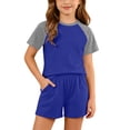 thumbnail image 2 of Amidoa Girls 2 Piece Outfits Summer Clothes Solid Color Short Sleeve Cute T-Shirt and Shorts With Pockets Casual Kids Clothing Sets Blue Size 11, 2 of 8