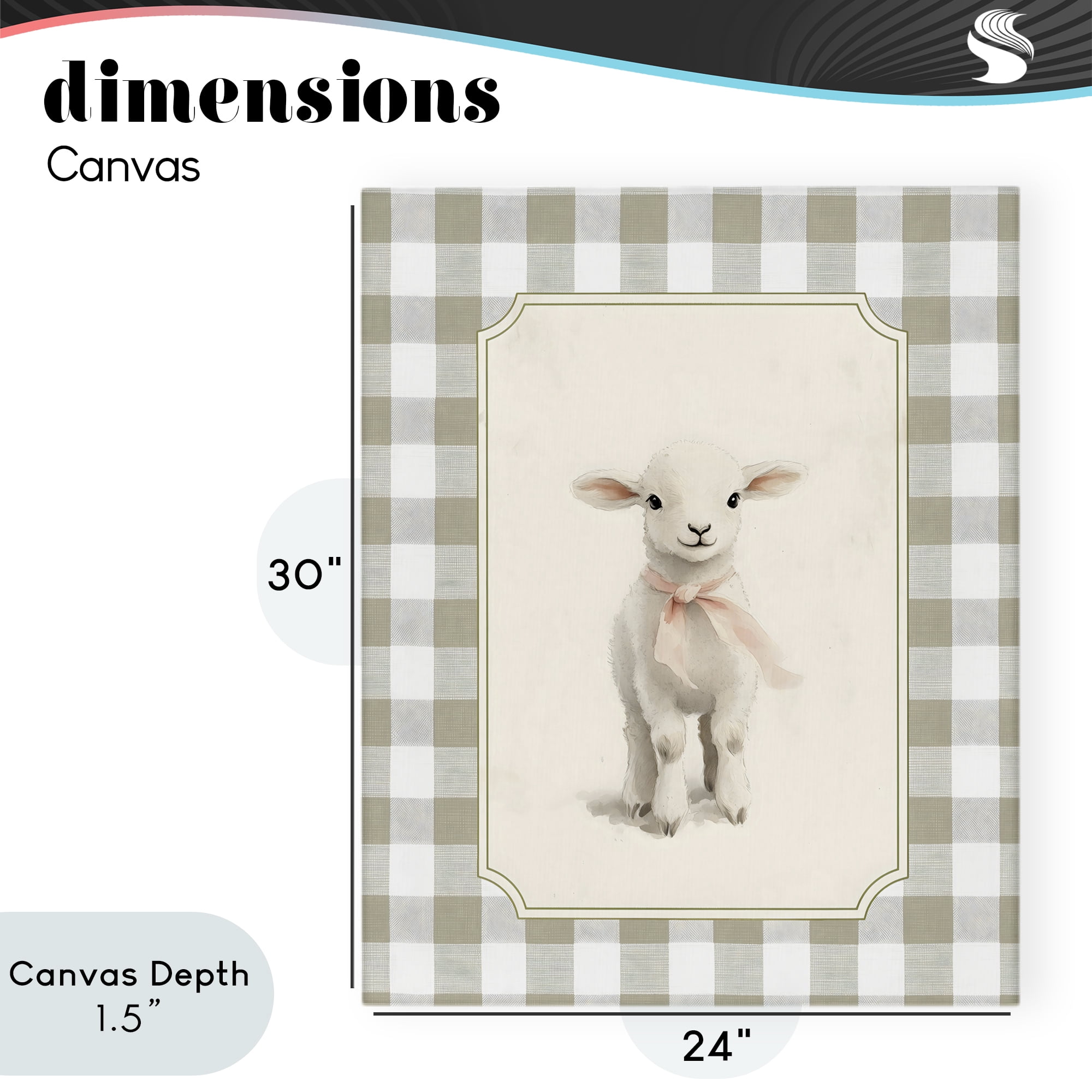 Stupell Industries Gingham Lamb with Pink Ribbon Canvas Wall Art, design by Arlington Prints