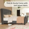 thumbnail image 3 of VanAcc King Size Platform Bed Frame, Chenille Upholstered Sleigh Bed, Grey, 3 of 8