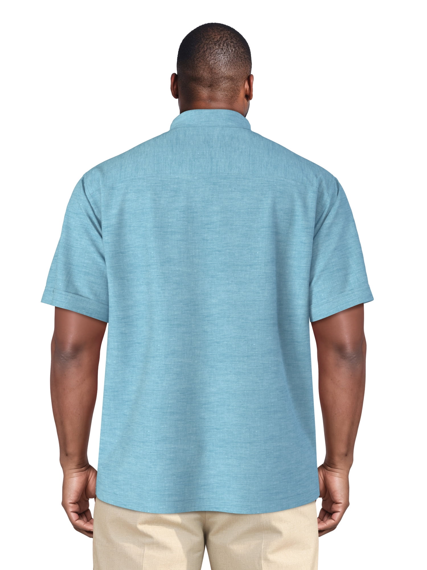Havanera Men's and Big Men's Tucks and Embroidered Panels Short Sleeve Cotton Linen Button-Down Shirt with Pockets, Sizes S-5XL