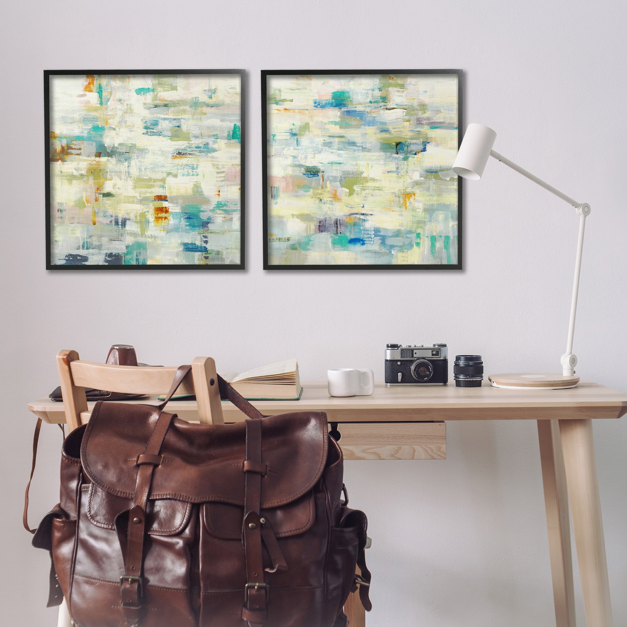Stupell Industries Complex Patterned Abstraction Abstract Painting Black Framed Art Print Wall Art, 24 x 24, Set of 2