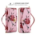 thumbnail image 2 of for iPhone 13 Pro Max Wallet Case - Magnetic Detachable Back Case with RFID Blocking Card Holder, Hand Strap & Crossbody Strap, Floral Flower PU Leather Flip Cover Case for Women Girls, Pink, 2 of 11