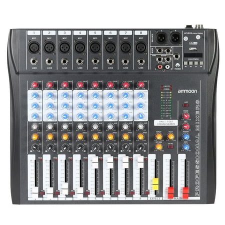 Mixing Console Professional Audio Stereo - ammoon CT80S-USB 8 Channel Digtal Mic Line Audio Mixing Mixer Console with 48V Phantom Power for Recording DJ Stage Karaoke Music Appreciation