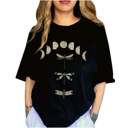 

KEJIG Bustier Tops For Women Women s Vintage Drop Sleeves Total Lunar Moon Print Short Sleeve Tops Blouse