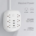 thumbnail image 5 of Gzxs Power Strip 6 Outlet 3 USB with Switch Control, Fast Charge Electric Fireproof With 5 ft Extension Cord, for Home Office, White, 5 of 8