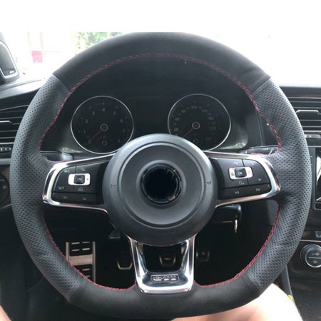 (Style 6)Hand-Stitched Carbon fiber Black Suede Car Steering Wheel Cover For Volkswagen Golf 7 GTI