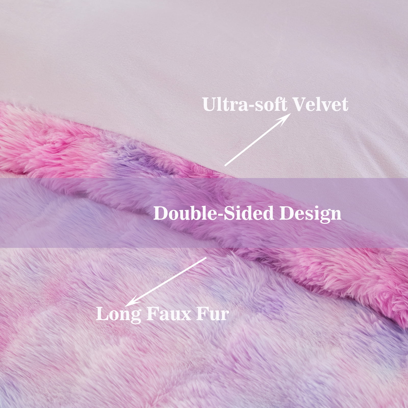 RYNGHIPY Kids Bedding Comforter Sets Full 3 Pieces Bubble Faux Fur Bedding Set Blue Purple Soft Shaggy Comforter Set Skin Friendly Fluffy Bed Set for Winter