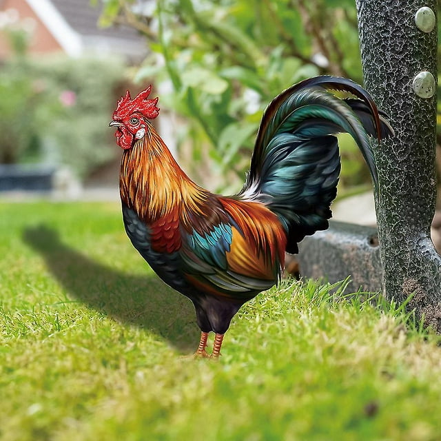 Cockerel Garden Statues Outdoor Chicken Decoration Weather Resistant Chicken Yard Art Standing Sculpture Garden Decoration
