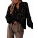 thumbnail image 3 of Blusa Informal Elegante de Encaje para Mujer, Camisa de Larga con Botones, Ropa de Moda para y Otoño Negro XL, 3 of 9