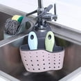 thumbnail image 1 of Fregadero de cocina Caddy Soporte de esponja Soporte de jabón de plástico de silicona Colgante Correa ajustable Grifo Caddy con orificios de drenaje para secado, rosa WD.WDQZL Hogar, 1 of 4