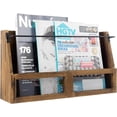 thumbnail image 1 of MyGift Magazine Holder Wall Mounted Rustic Burnt Solid Wood Double Wide Rack with Matte Black Metal Bar and Chicken Wire Decoration, Book Display Storage, 1 of 7