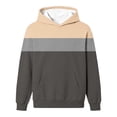 thumbnail image 6 of Girls Color Block Hooded Sweatshirt, Long Sleeve Pullover Hoodie with Front Kangaroo Pocket, Kids Loose Casual Striped Patchwork Tops for Spring Fall Khaki 11-12 Years, 6 of 6
