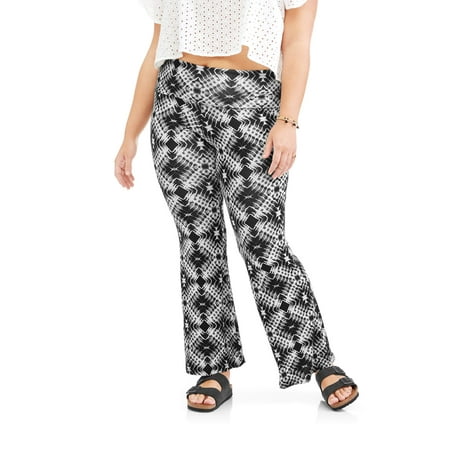 Junior Plus Printed Knit Flare with Foldover Waistband