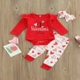 thumbnail image 2 of Infant Baby Girl Outfit Ruffle Long Sleeve Romper Jumpsuit Heart Pants Headband Set, 2 of 9