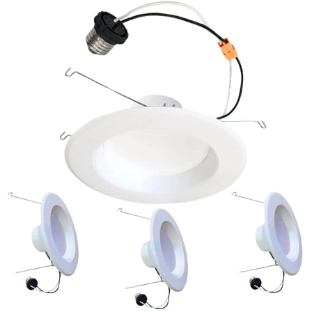 Diodesy- Pack of 4 LED9REC/4/940/WHRD/D 4 Inch LED Flush Mount Retrofit Ceiling Downlight, Round Recessed Baffled Trim, E26 Dimmable, 4000K Cool White, 9W (65 Watts Equiv.), 650 Lumens, UL Listed