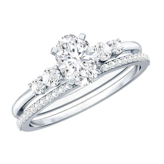Rosec Jewels Certified Oval and Round Shape Zircon Wedding Ring Set for Women, Cubic Zirconia Solitaire Ring Set, 925 Sterling Silver, US 4.00