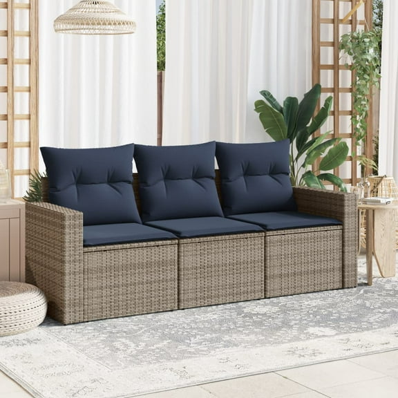 vidaXL 3 Piece Patio Sofa Set with Cushions Gray Poly Rattan