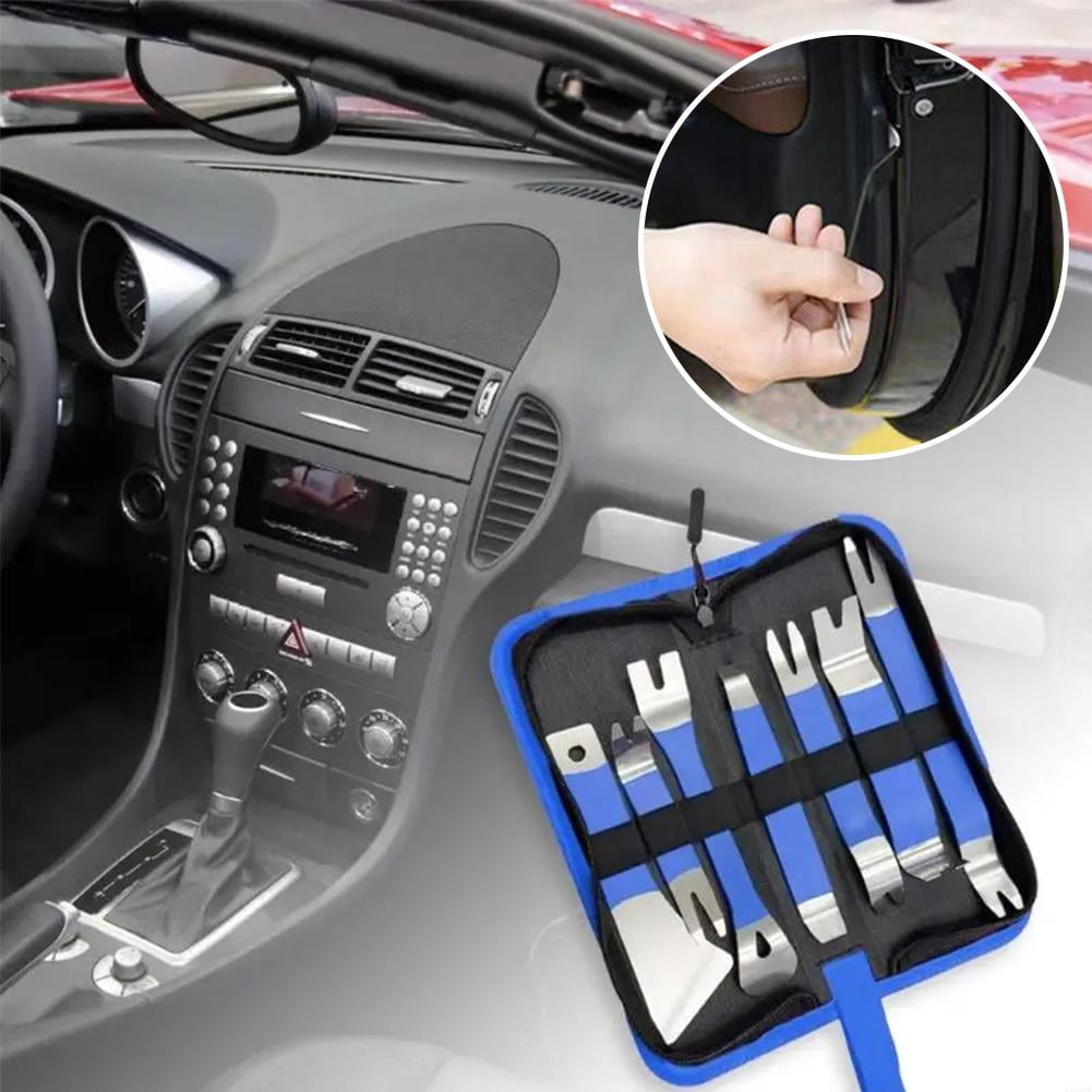 7Pcs Auto Trim Removal Tool Kit,Steel Car Repair Pry Plate Tools,Auto Fastener Remover Set for Panel, Audio, Dashboards, Window, Clip and Upholstery Removal