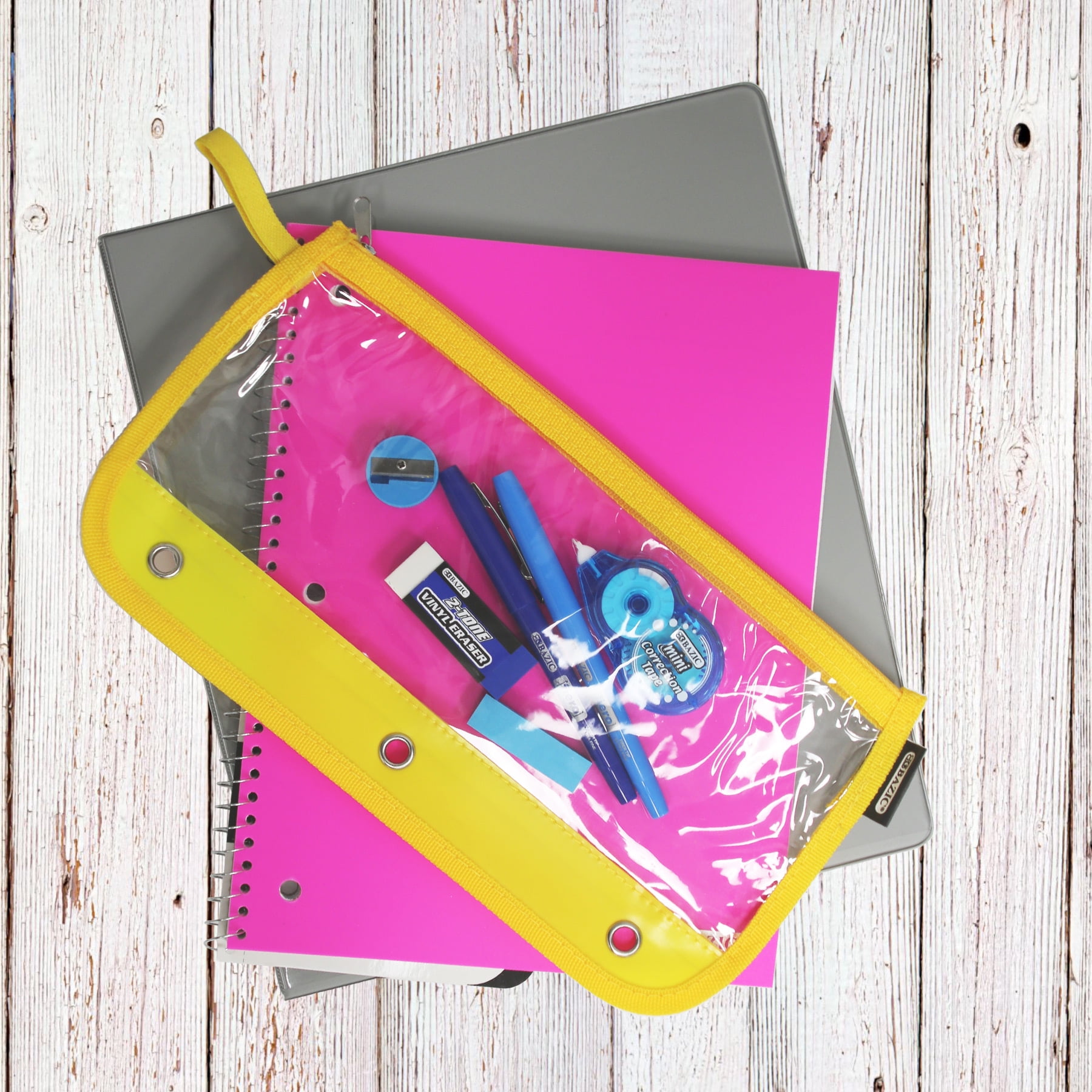 BAZIC 3 Ring Pencil Pouch, 11.5"x6.5" Clear Color, 24-Pack