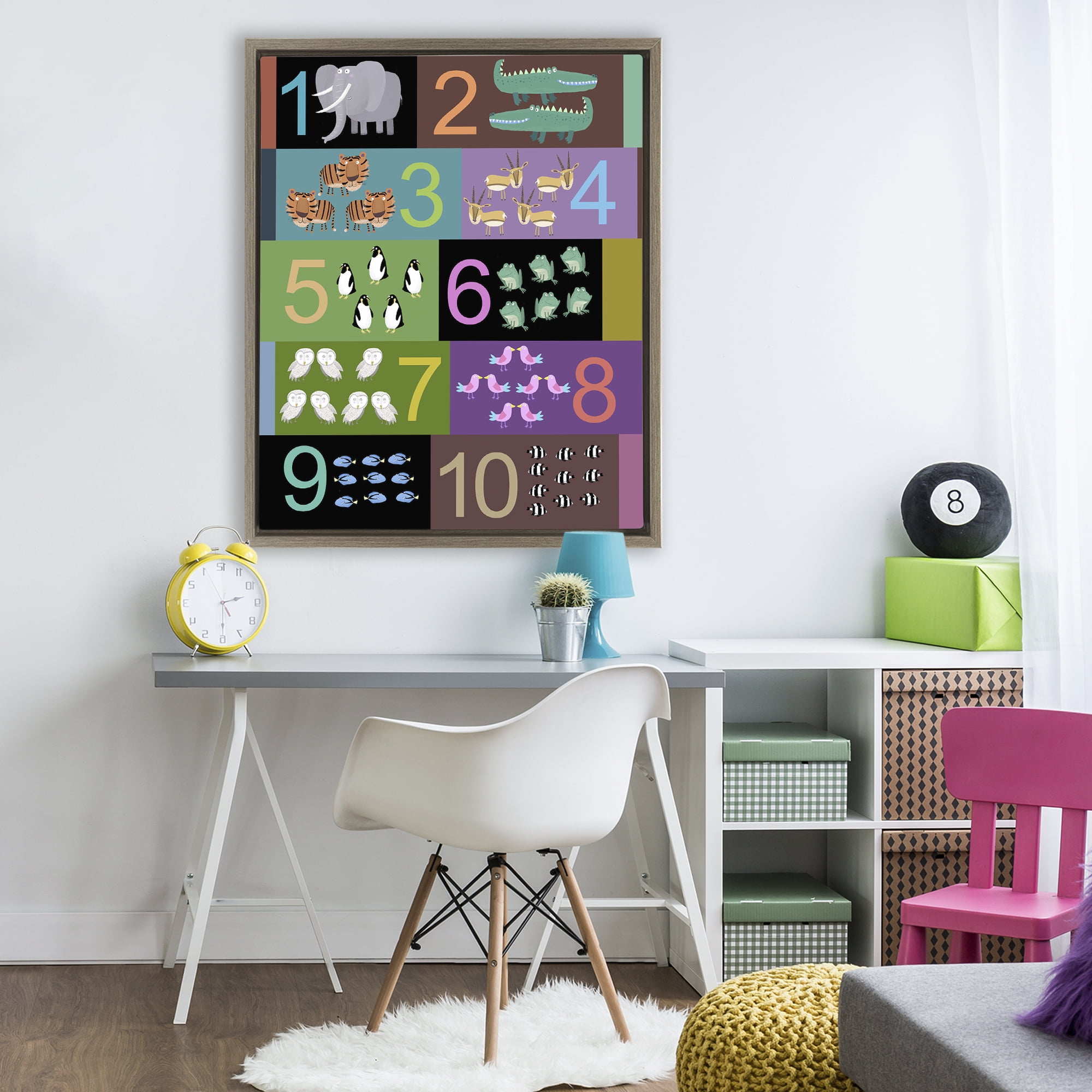 Blocked Kid's Educational Counting Brown Framed Floater Canvas Wall Art, design by Carla Daly