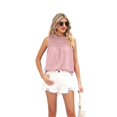 thumbnail image 2 of Womens Ruffle Neck Tank Tops Shirred Frill Dot Sleeveless Blouse Shirts Light pink XL, 2 of 8