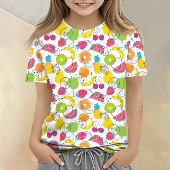 CCRFTGI Cute Shirts for Kids Girls 10-12 Summer Short Sleeve Fruit Print Tee Tops Trendy Loose Comdy Clothes for Teen Girls Crew Neck T-Shirts Ginger 3-4 Years