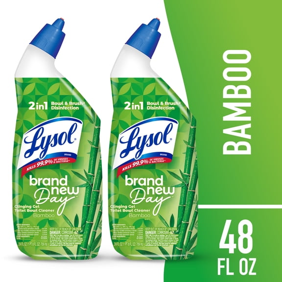 Lysol Toilet Bowl Cleaner Clinging Gel, Cleaning, Disinfecting, and Stain Removal, Bamboo Scent, 24 fl oz. (2 Pack)