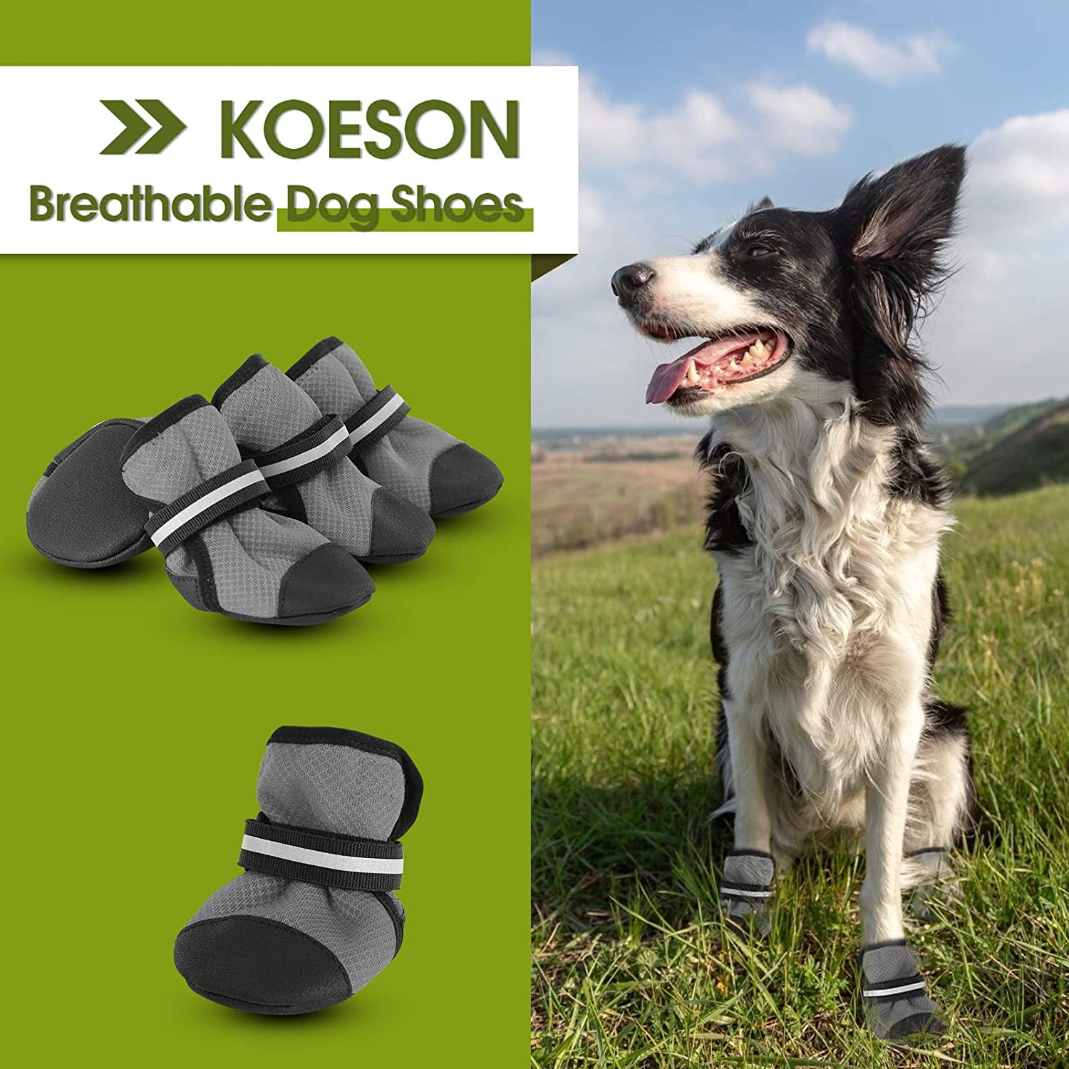 Adjustable Wear-Resistant Dog Booties with Reflective Tape for Small Medium Dogs Summer Dog Sneaker Shoes Paw Protector with Anti-Slip Sole KOESON Breathable Dog Boots 