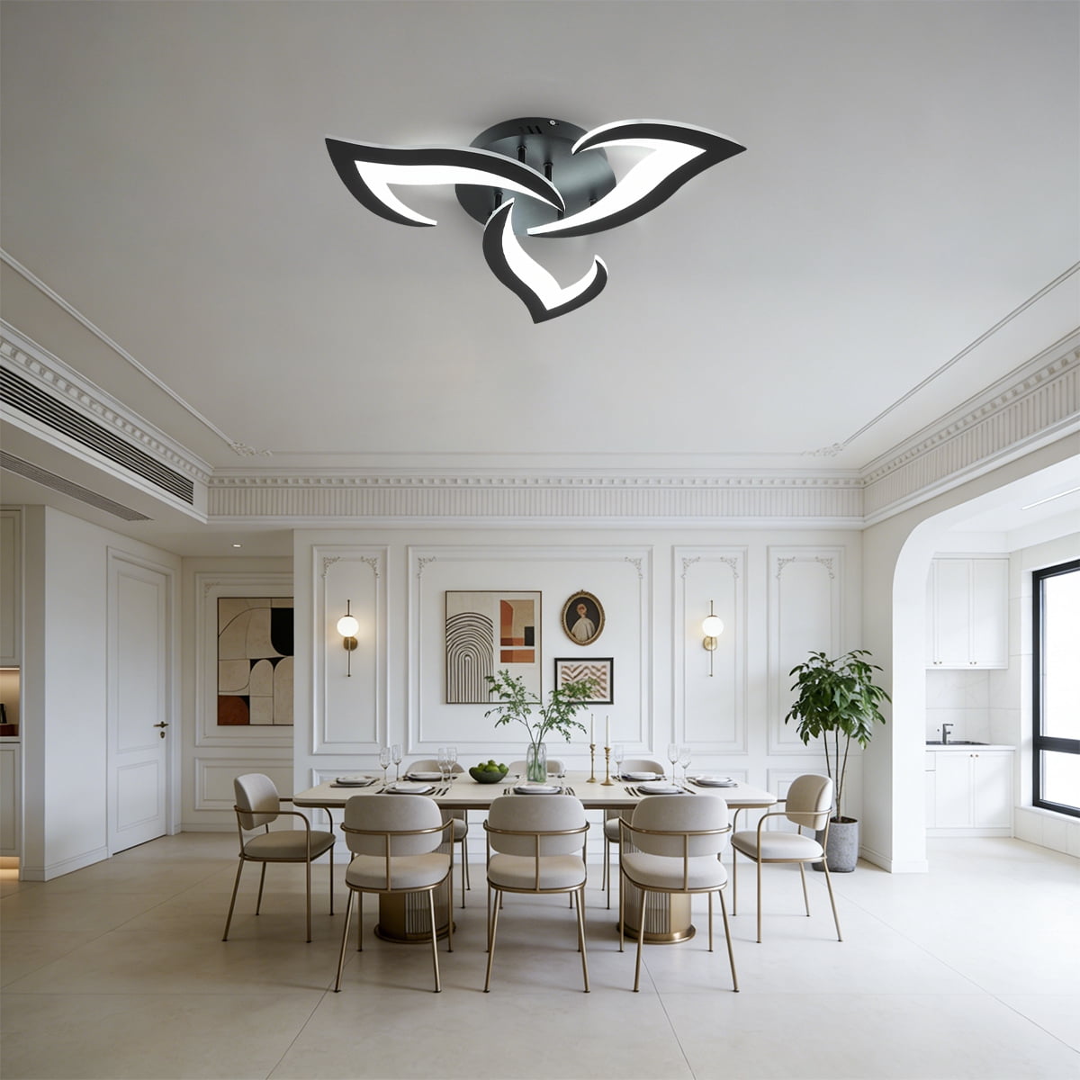 Modern Semi Flush Mount Ceiling Light, 20 inch Dimmable LED Chandelier Low Profile Ceiling with Remote Control, Ceiling Lamp Fixture for Living Room Dining Room Bedroom, Black