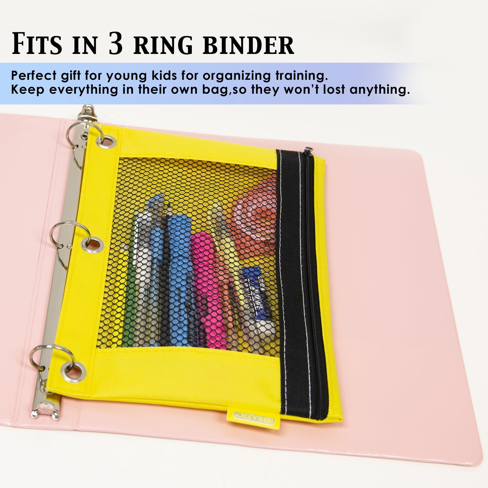 BAZIC Pencil Pouch 3 Ring Binder Pouch w/ Rivet Enforced Rings Holes, 144-Pack