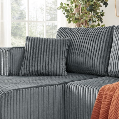 132" U-Shaped Modular Sectional Sofa, Compressed Cloud Couch with Side Pockets, Corduroy Memory Foam Sleeper Sofa, No Assembly Required, Gray