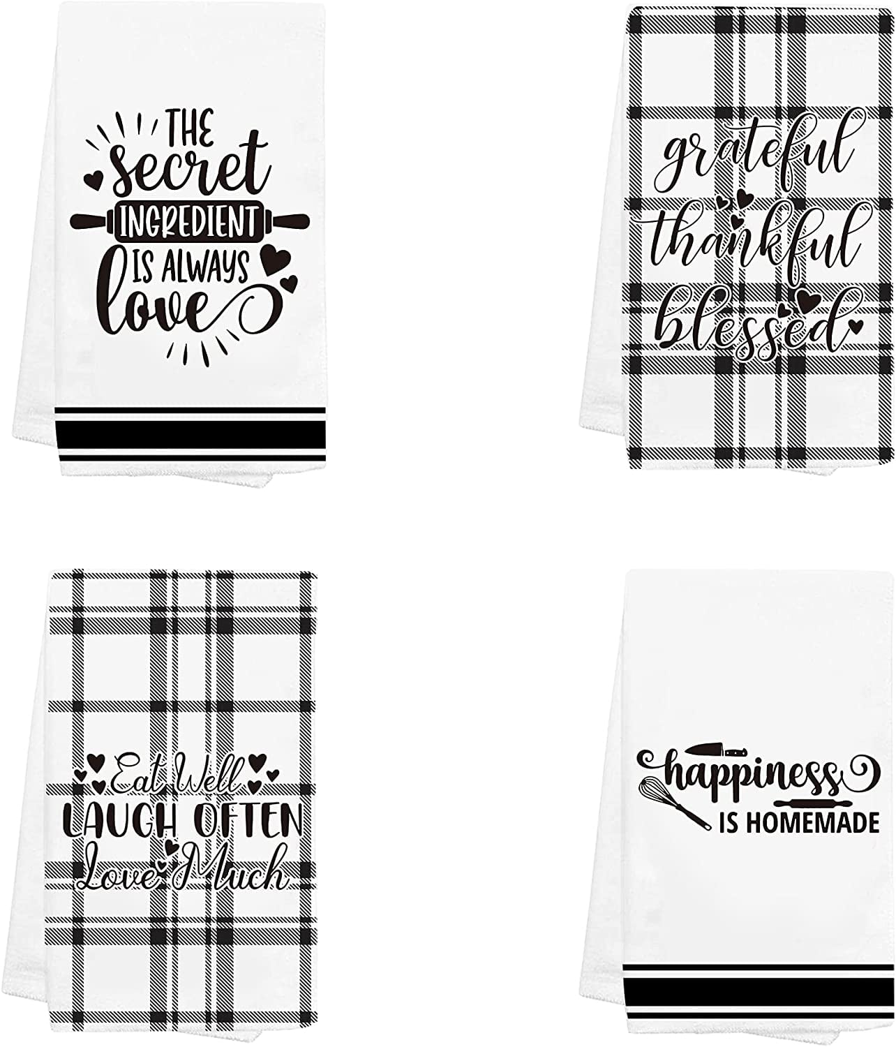 SPXUBZ Kitchen Towels, Simple Black and White Happy is HomeMade for