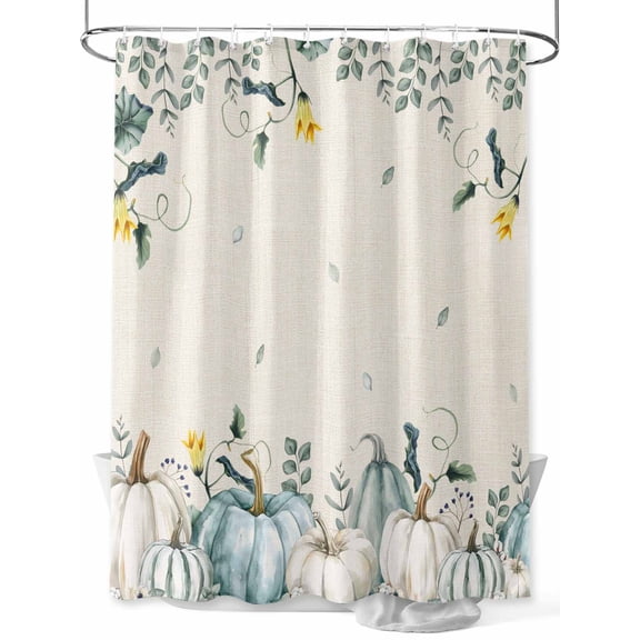 Fsddascl Thanksgiving Shower Curtain Set - Standard 72" x 72" Washable Bathtub Curtain with 12 Hooks, Fall Blue White Pumpkin Leaves Vintage Waterproof Fabric Stall Shower Curtains for Bathroom