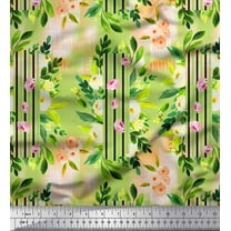 Soimoi Green Cotton Duck Fabric Leaf Floral Printed Fabric 1 Yard 44 Inch Wide