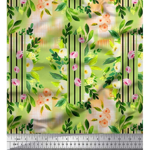 Soimoi Green Rayon Fabric Leaf Floral Print Sewing Fabric Yard 42 Inch Wide