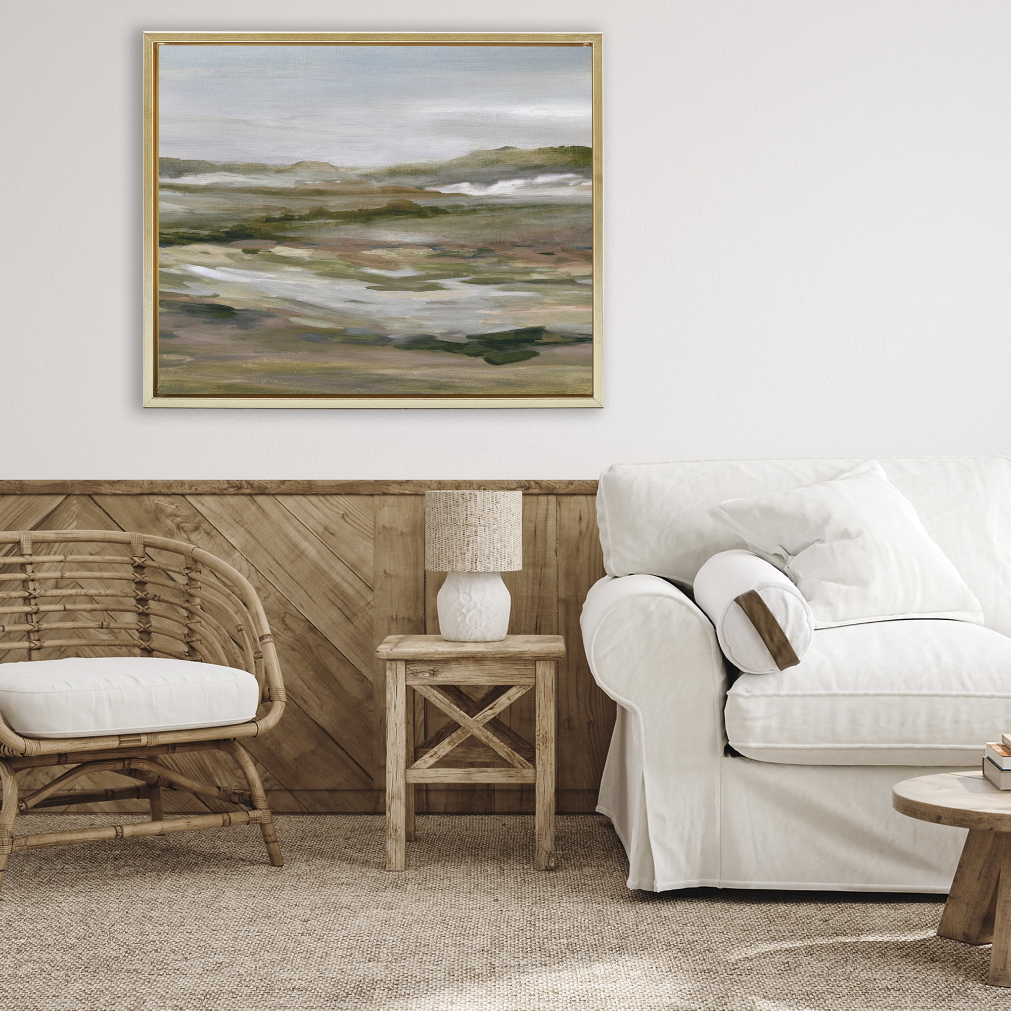 Stupell Industries Natural Meadow Abstract Horizon Gold Framed Floater Canvas Wall Art, design by Carol Robinson