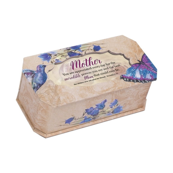 Cottage Garden Mother Incredible Person Butterfly and Bird Glitter Music Box Plays Amazing Grace