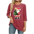 thumbnail image 4 of qucoqpe Christmas Shirts for Women, Women's Brushed Ribbed Knit Top, Christmas Print Loose Fit Round Neck 3/4 Sleeve Pullover, 4 of 6