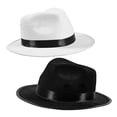 thumbnail image 5 of Fedora Brim Felt Church Hat Men Western Cowboy Hat Jazz Hat Summer Beach Sun Hat with Ribbon Band Men's 1920s Gatsby Gangster Costume, 5 of 6