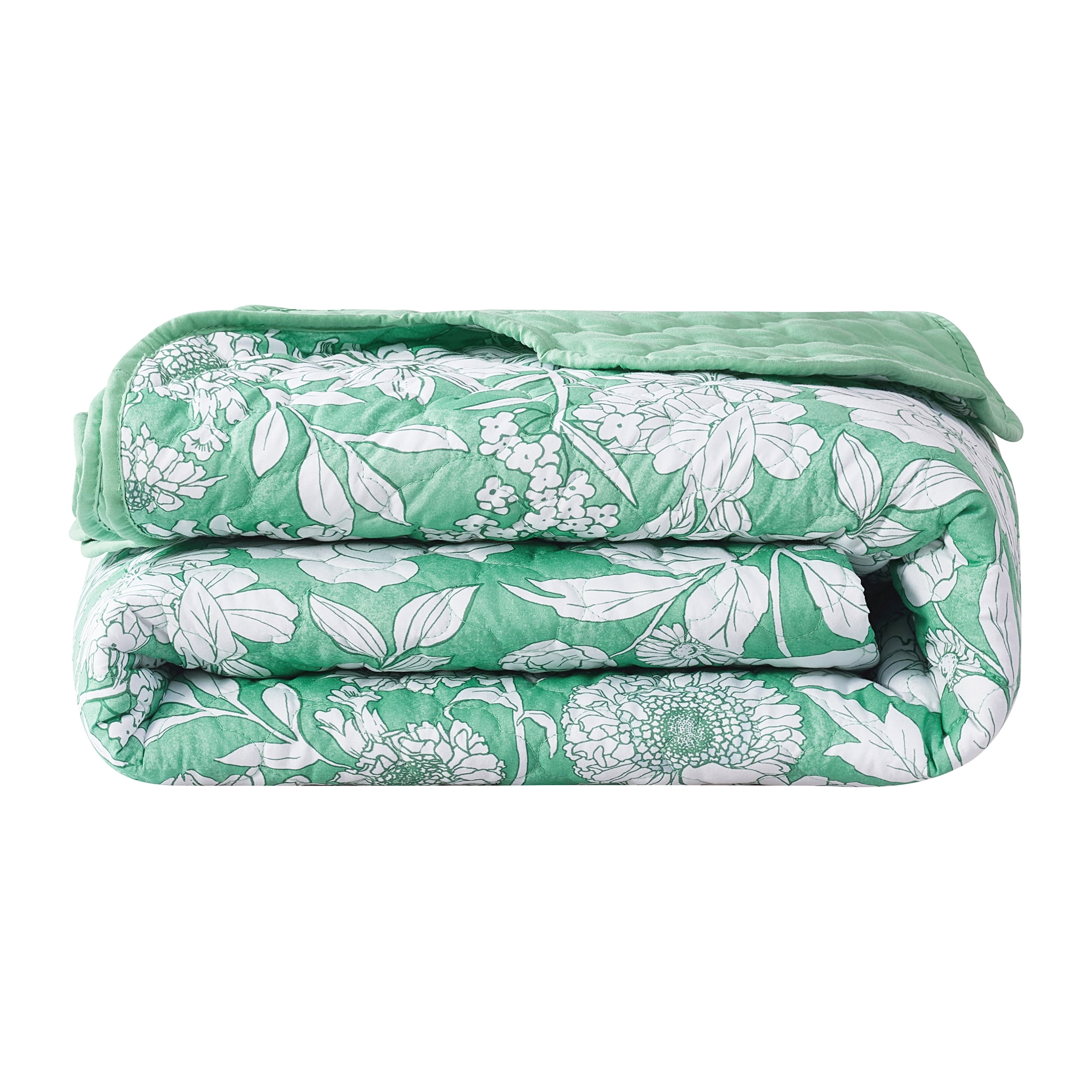 Mainstays Green Floral 3-Piece Quilt Set, Full/Queen