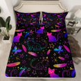 thumbnail image 2 of Manfei Lovely Cat Kitten Twin Sheet Sets,Purple Feather Pattern Twin Fitted Sheet,Cartoon Stars Print Flat Sheet For Boys Girls,Luxury Bedroom Decor,3-Piece, 2 of 7