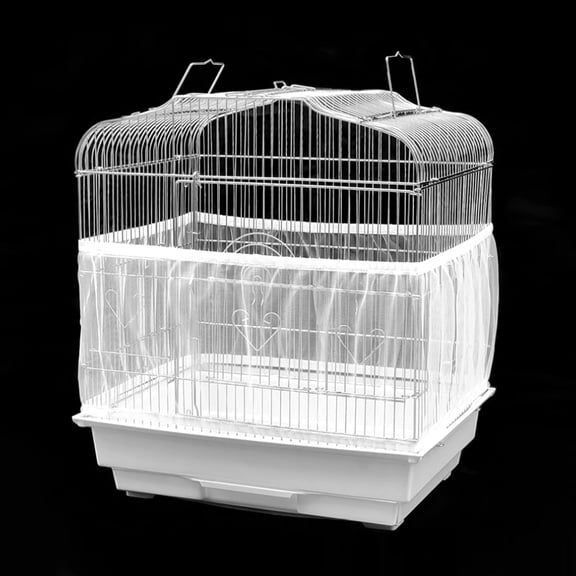 Vensio-Breathable Airy Mesh Bird Cage Cover, Seed Catcher Guard with Drawstring Fastener, Washable Snug Fitting Lightweight Accessory for Parrots Macaws, White, Small, 5.51 in / 14 cm