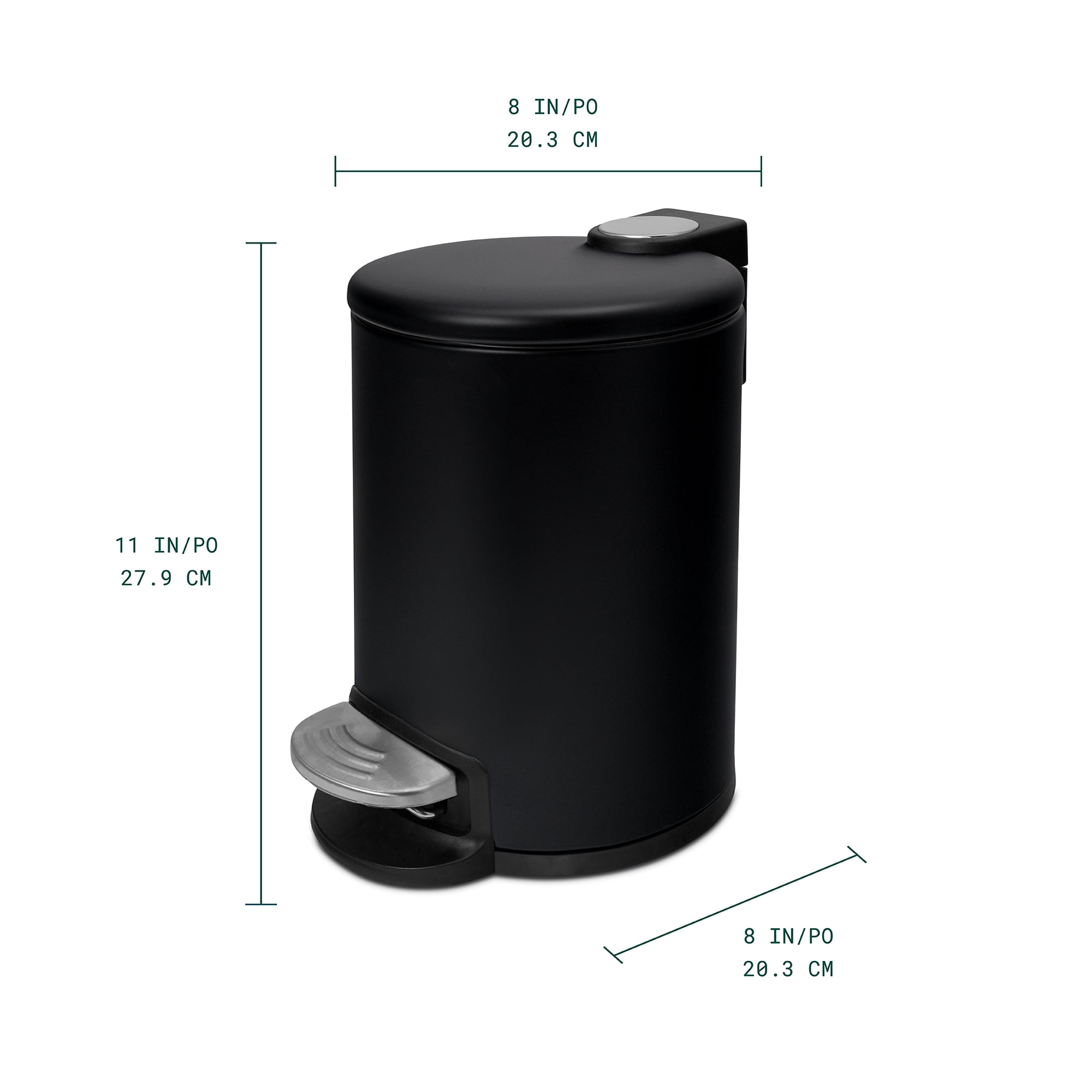 Acento Rondo Round Step Trash Can, 0.8 Gallon Compact Bathroom Waste Bin with Soft-Close Lid and Removable Liner Bucket, Matte Black