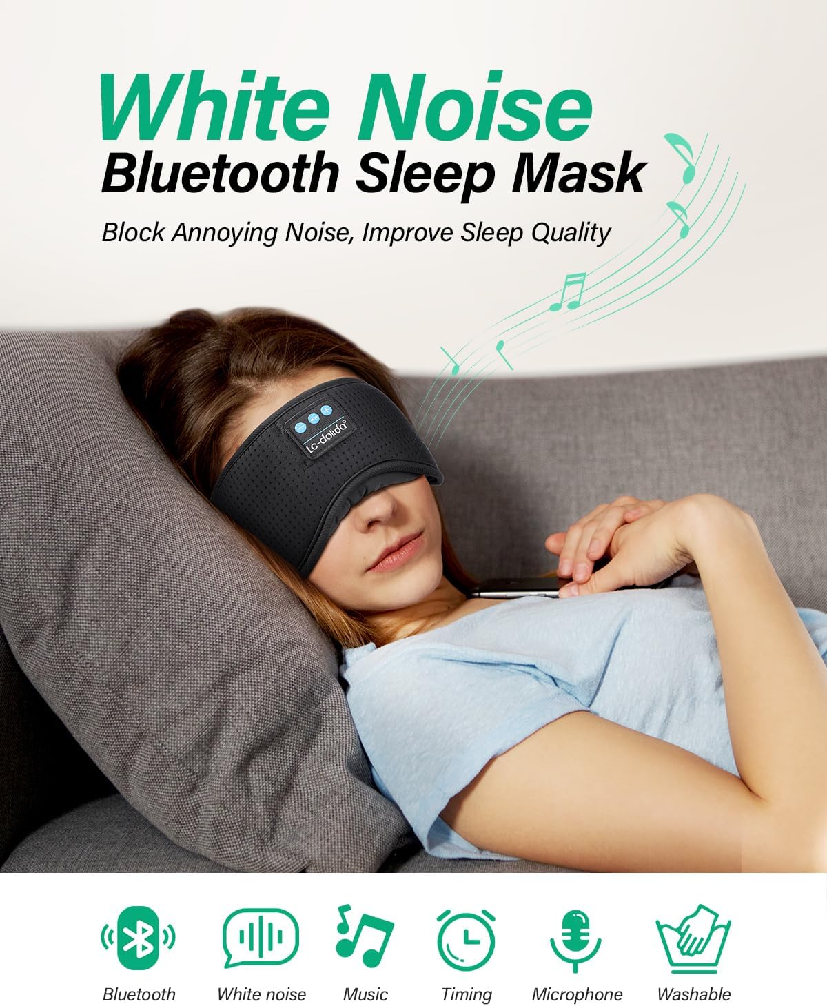 LC-dolida Sleep Headphones, White Noise Bluetooth Sleep Mask 3D Wireless Eye Mask Sleeping Headphones, Sleep Mask with Bluetooth Headphones for Side Sleepers Travel Yoga, Cool Gifts