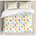 thumbnail image 1 of Pineapple Queen Size Duvet Cover Set, Fresh Tropical Fruits Hand Drawn Hawaii Foliage on Colorful Triangles Background, Decorative 3 Piece Bedding Set with 2 Pillow Shams, Multicolor, by Ambesonne, 1 of 3